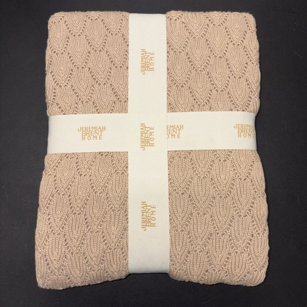 Sand Jeremiah Brent Home 100% Cotton Knitted Pointelle Scallop 50in x 60in